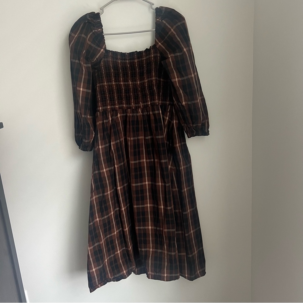 J Crew Smocked Puff Sleeve Midi Dress in Friday Plaid Print Women's XL - Picture 5 of 7